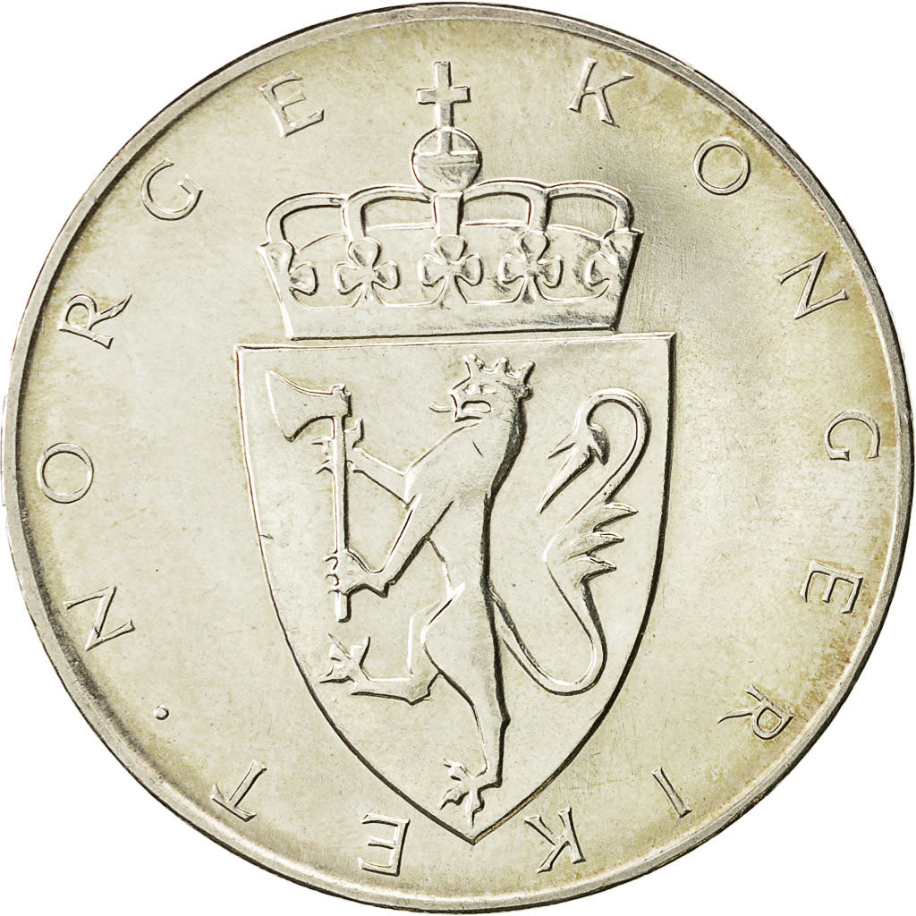 Coin, Norway, Haakon VII, 10 Kroner, 1964, MS(63), Silver, KM 413