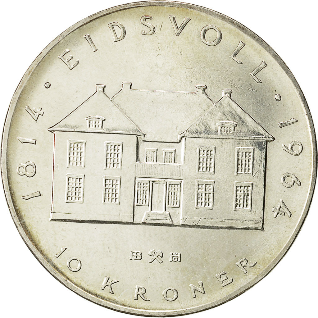 Coin, Norway, Haakon VII, 10 Kroner, 1964, MS(63), Silver, KM 413
