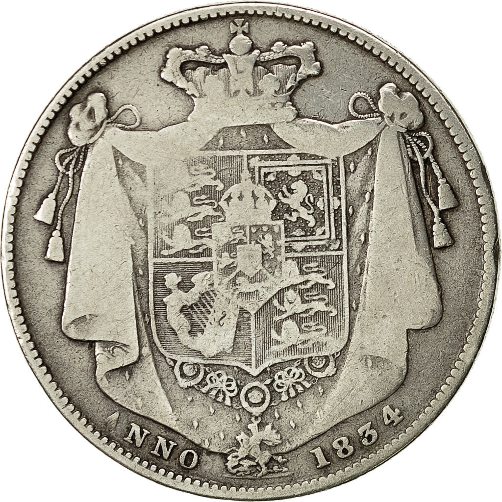 Coin, Great Britain, William IV, 1/2 Crown, 1834, VF(20-25), Silver, KM 714.2
