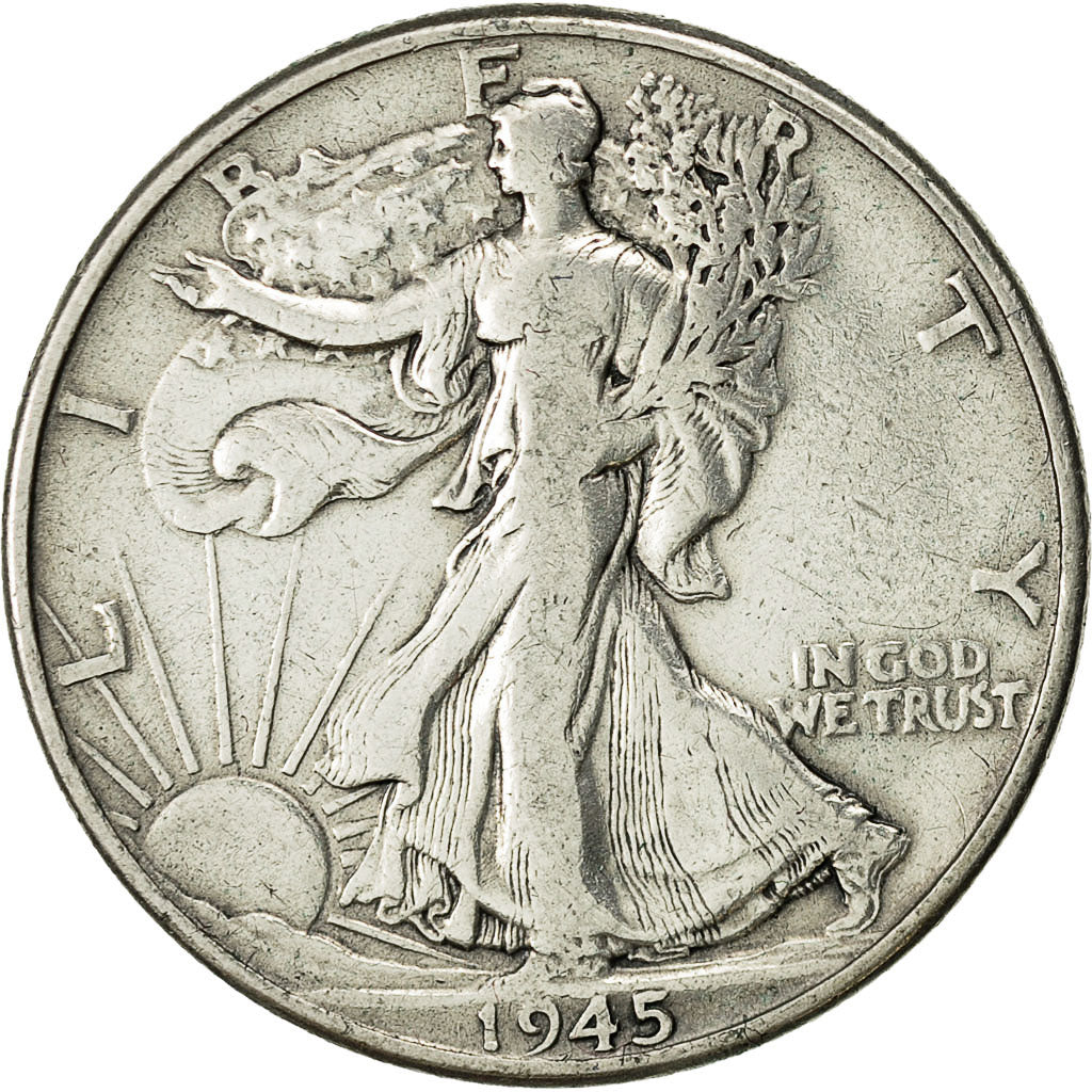 Coin, United States, Walking Liberty Half Dollar, 1945, VF(30-35), Silver,KM 142