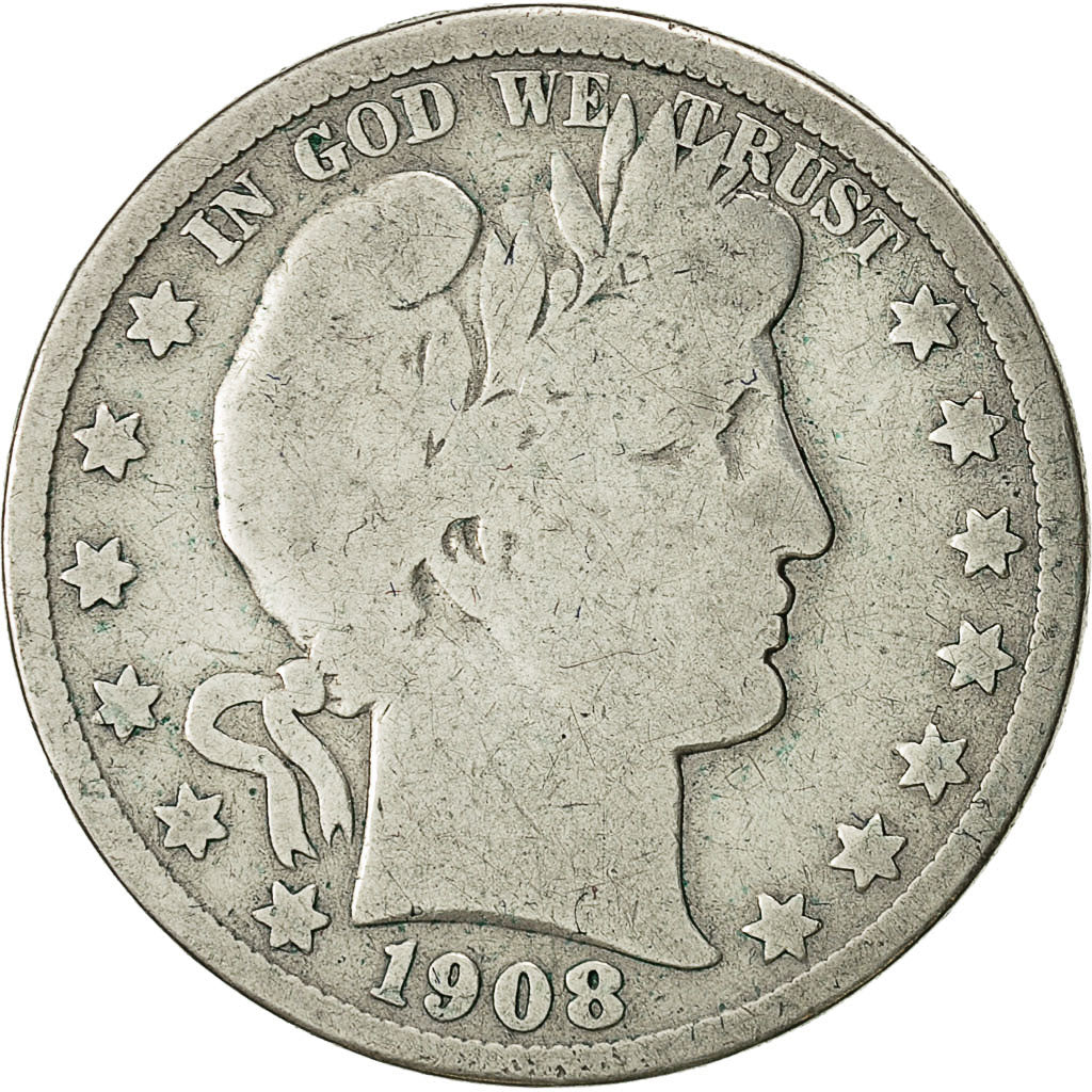 Coin, United States, Barber Half Dollar, 1908, Denver, F(12-15), Silver, KM 116