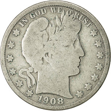 Monnaie, États-Unis, Barber Half Dollar, 1908, Denver, B+, Argent, KM 116