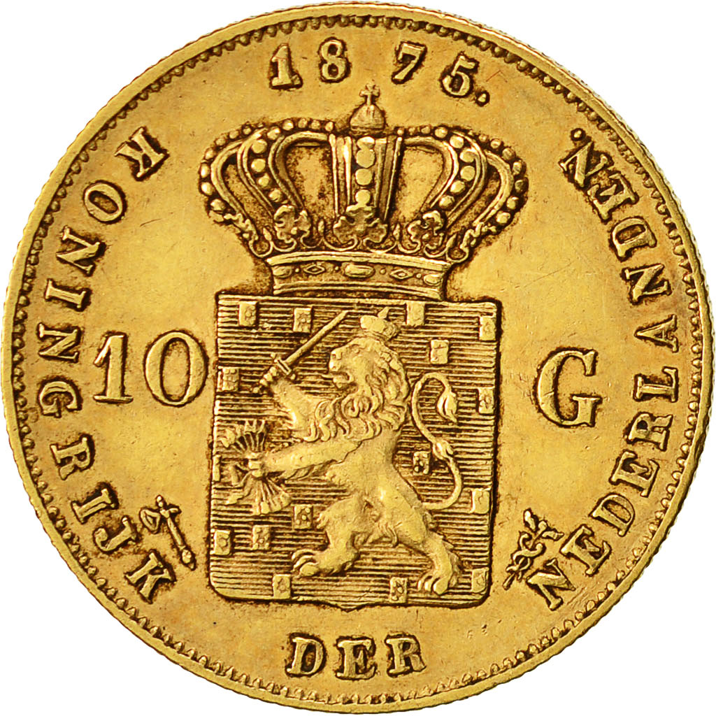 Monnaie, Pays-Bas, William III, 10 Gulden, 1875, TTB+, Or, KM 105
