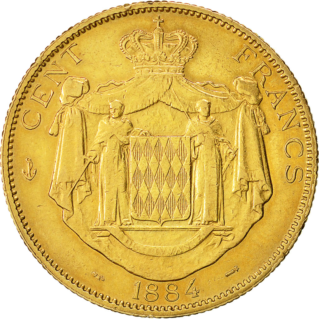 Coin, Monaco, Charles III, 100 Francs, 1884, Paris, EF(40-45), Gold, KM 99