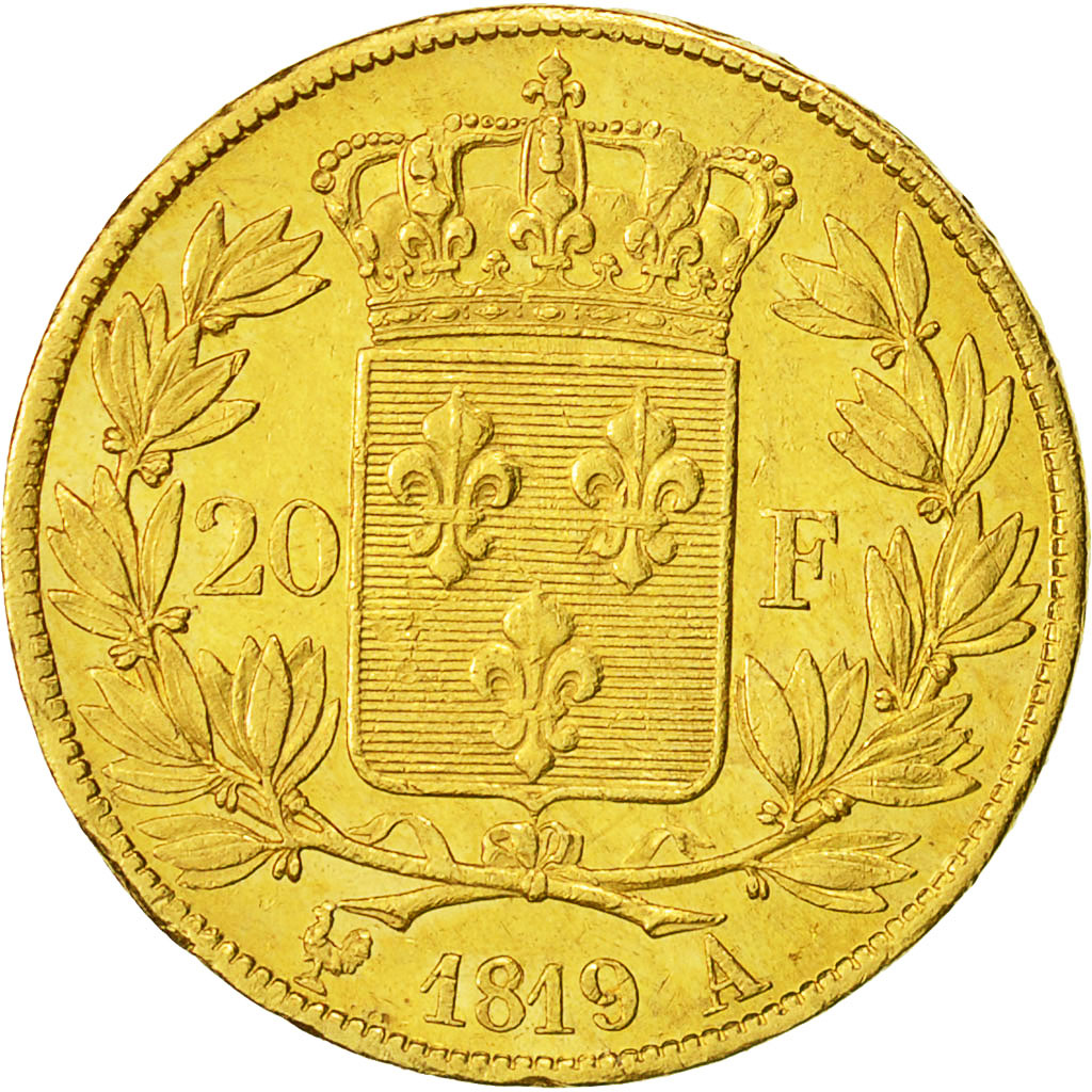 Coin, France, Louis XVIII, 20 Francs, 1819, Paris, AU(55-58), Gold, KM 712.1