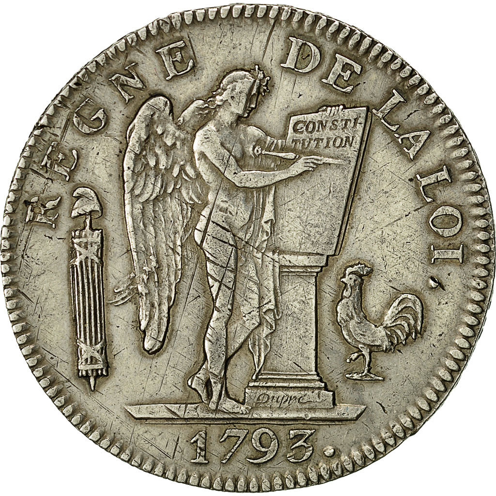 Coin, France, Convention, Ecu 6 Livres au Génie, 1793, Lyon, EF(40-45), Silver