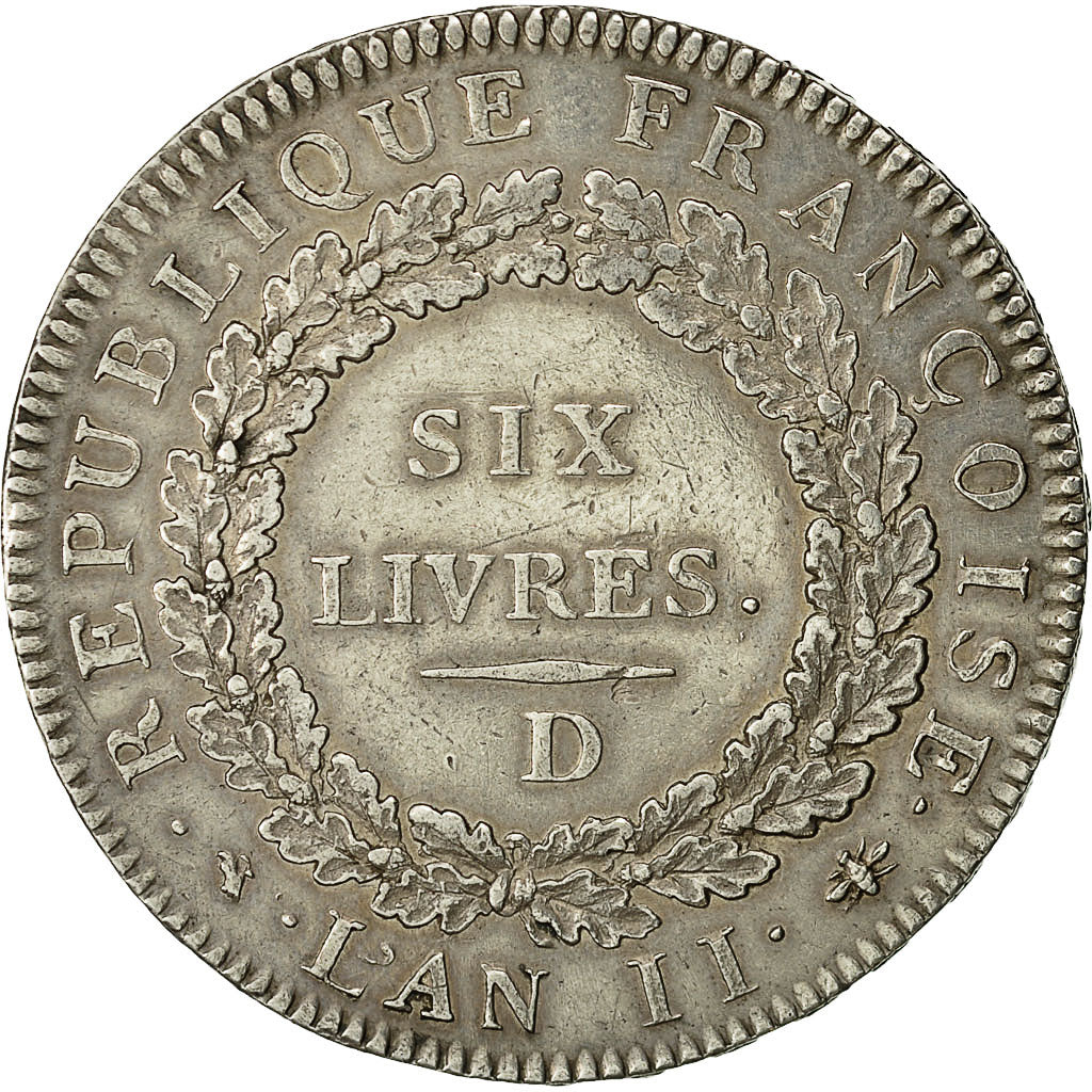 Coin, France, Convention, Ecu 6 Livres au Génie, 1793, Lyon, EF(40-45), Silver