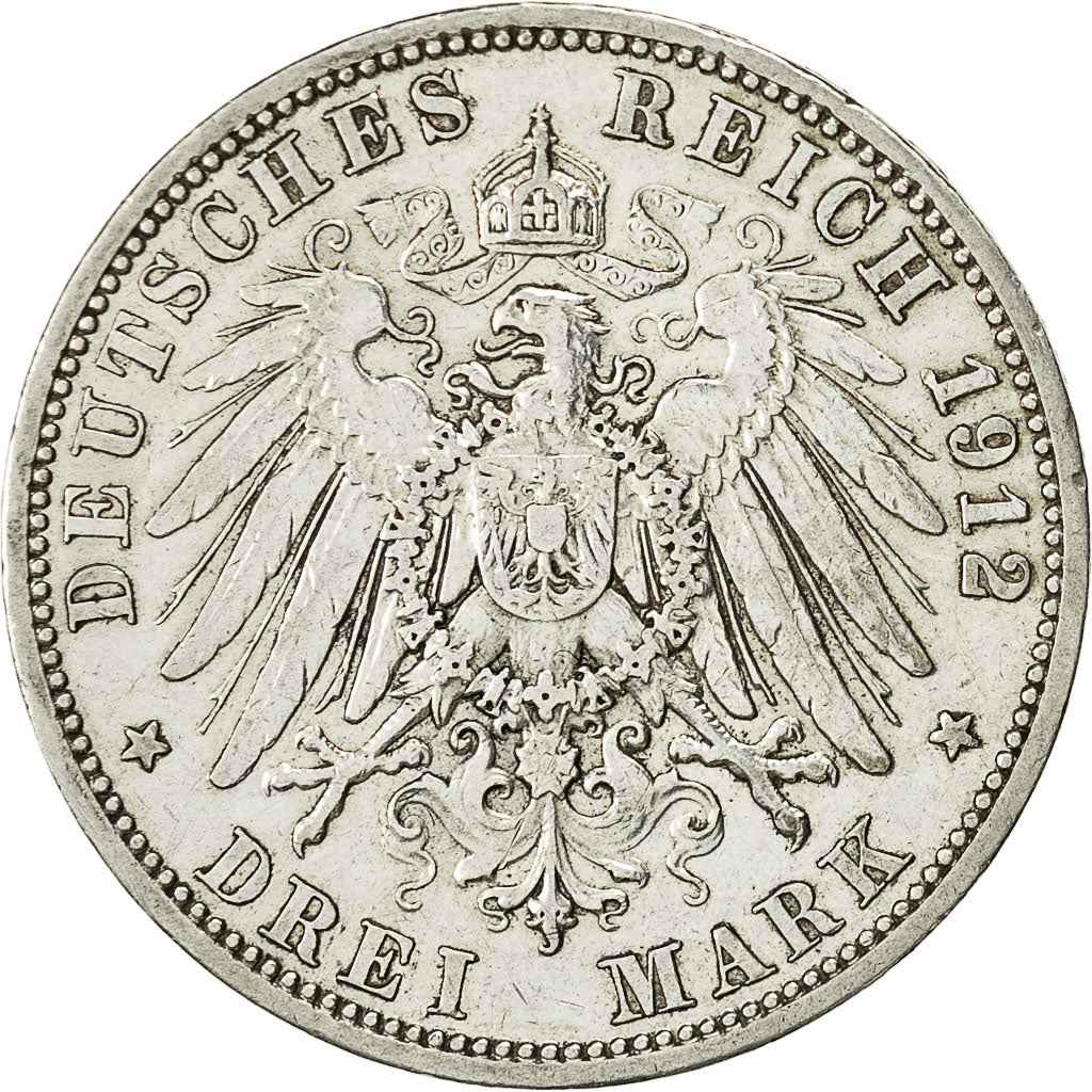 Coin, German States, PRUSSIA, Wilhelm II, 3 Mark, 1912 A, EF(40-45), KM 527