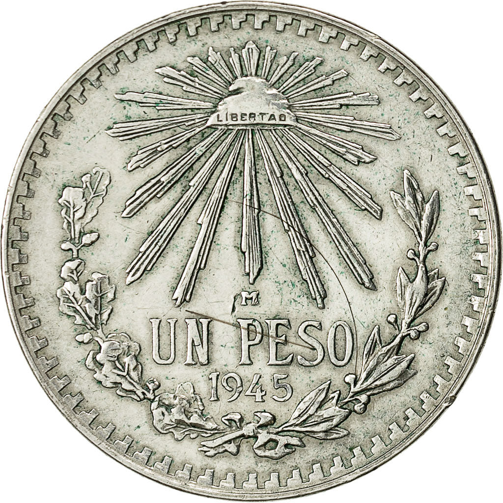 Coin, Mexico, Peso, 1945, Mexico City, AU(50-53), Silver, KM 455