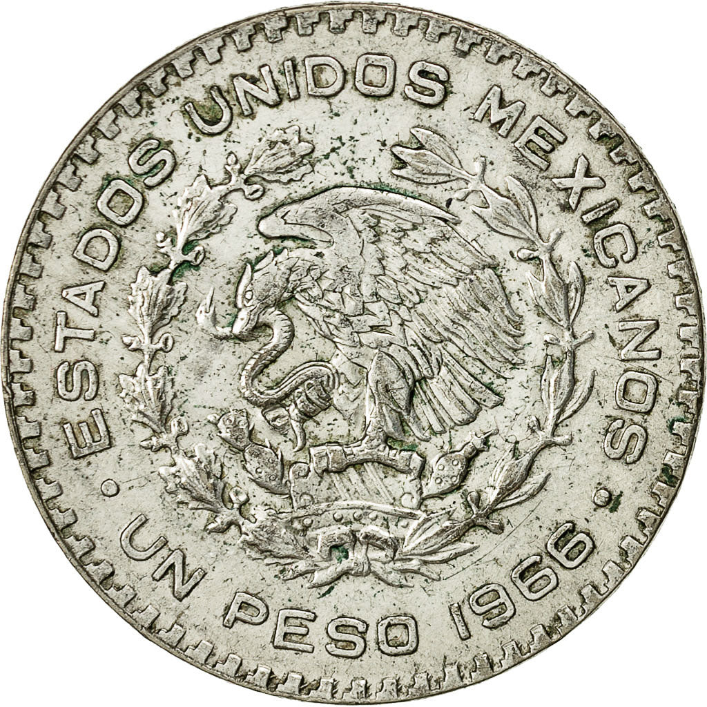 Coin, Mexico, Peso, 1966, Mexico City, AU(50-53), Silver, KM 459
