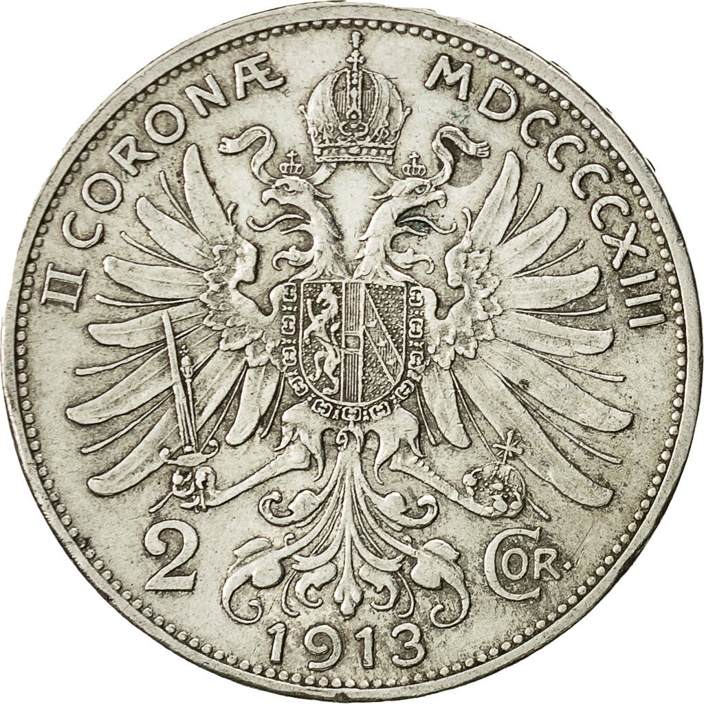 Coin, Austria, Franz Joseph I, 2 Corona, 1913, MS(60-62), Silver, KM 2821