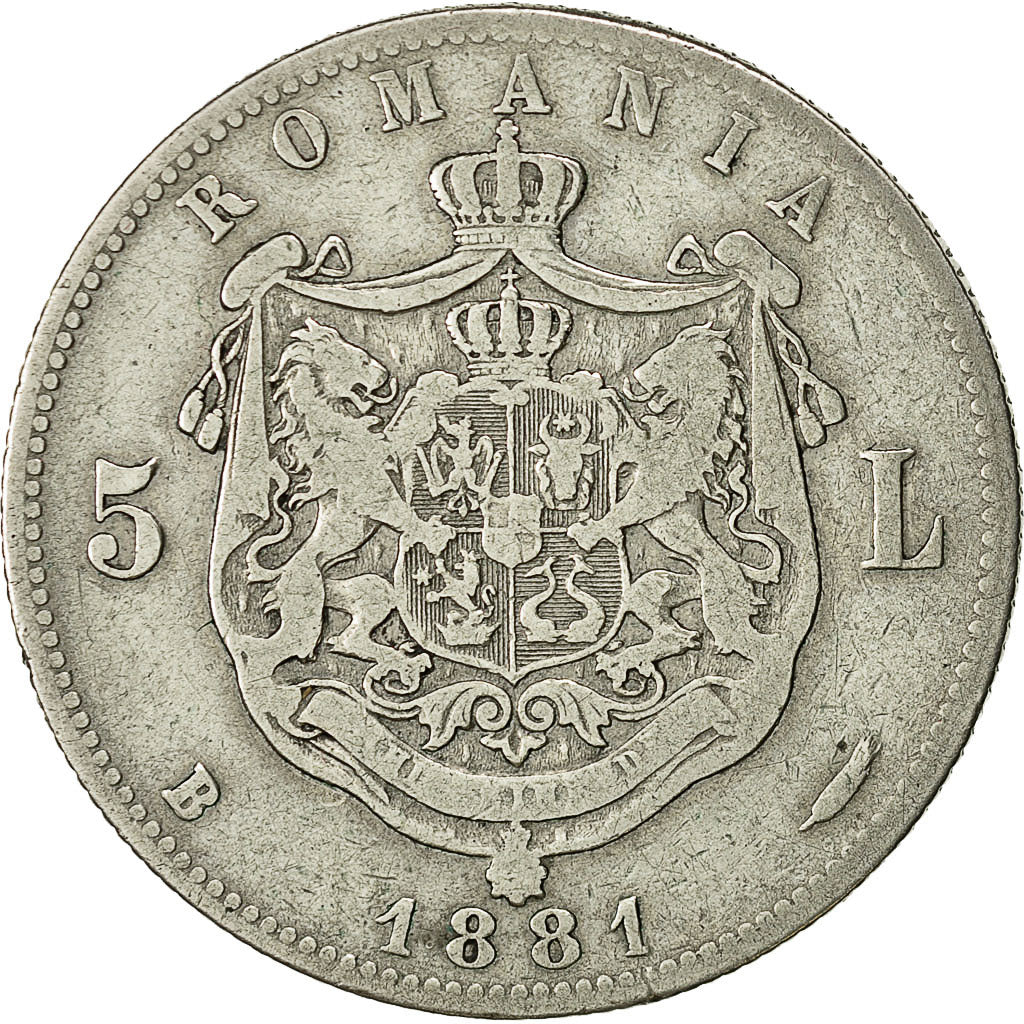 Moneda, Rumanía, Carol I, 5 Lei, 1881, Bucarest, BC+, Plata, KM:12