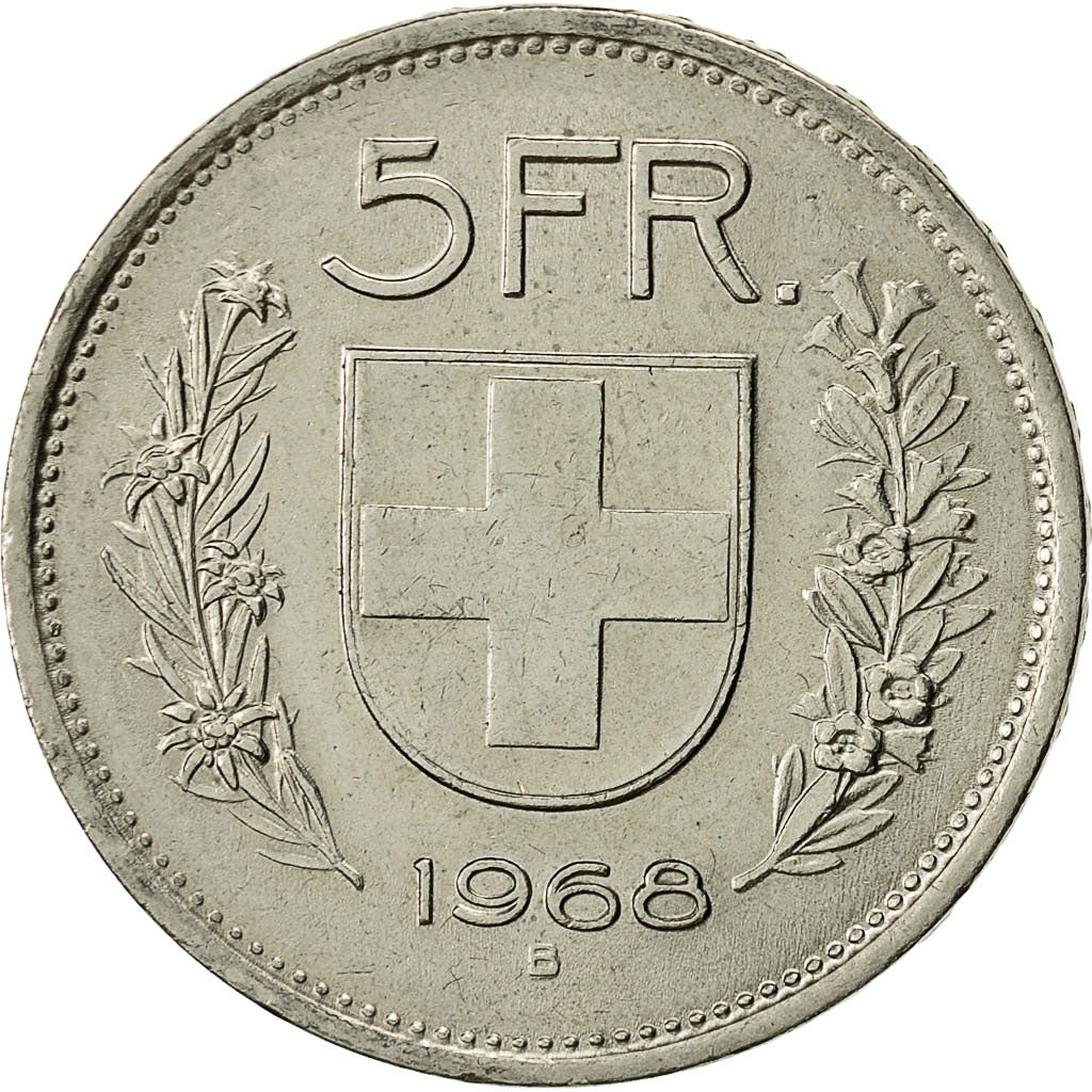 Coin, Switzerland, 5 Francs, 1968, Bern, AU(55-58), Copper-nickel, KM:40a.1