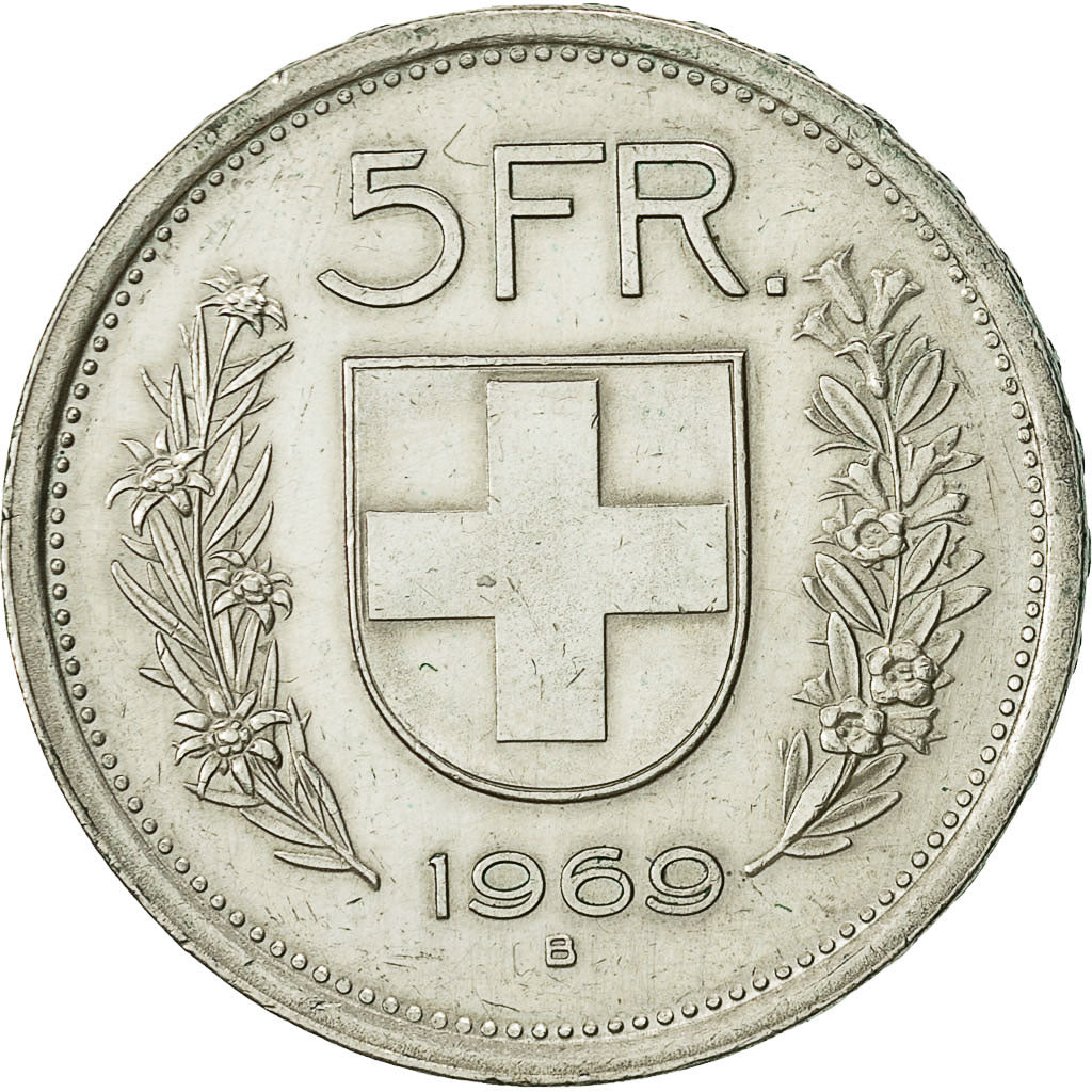 Coin, Switzerland, 5 Francs, 1969, Bern, AU(55-58), Silver, KM:40