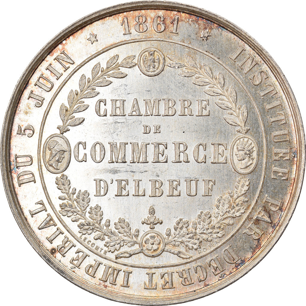 France, Token, Chambre de Commerce d'Elbeuf, 1861, Lecomte, AU(55-58), Silver
