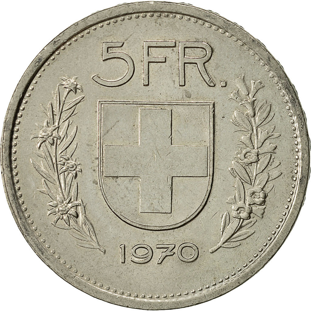 Coin, Switzerland, 5 Francs, 1970, Bern, AU(50-53), Copper-nickel, KM:40a.1