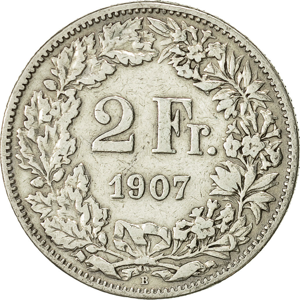 Coin, Switzerland, 2 Francs, 1907, Bern, VF(30-35), Silver, KM:21