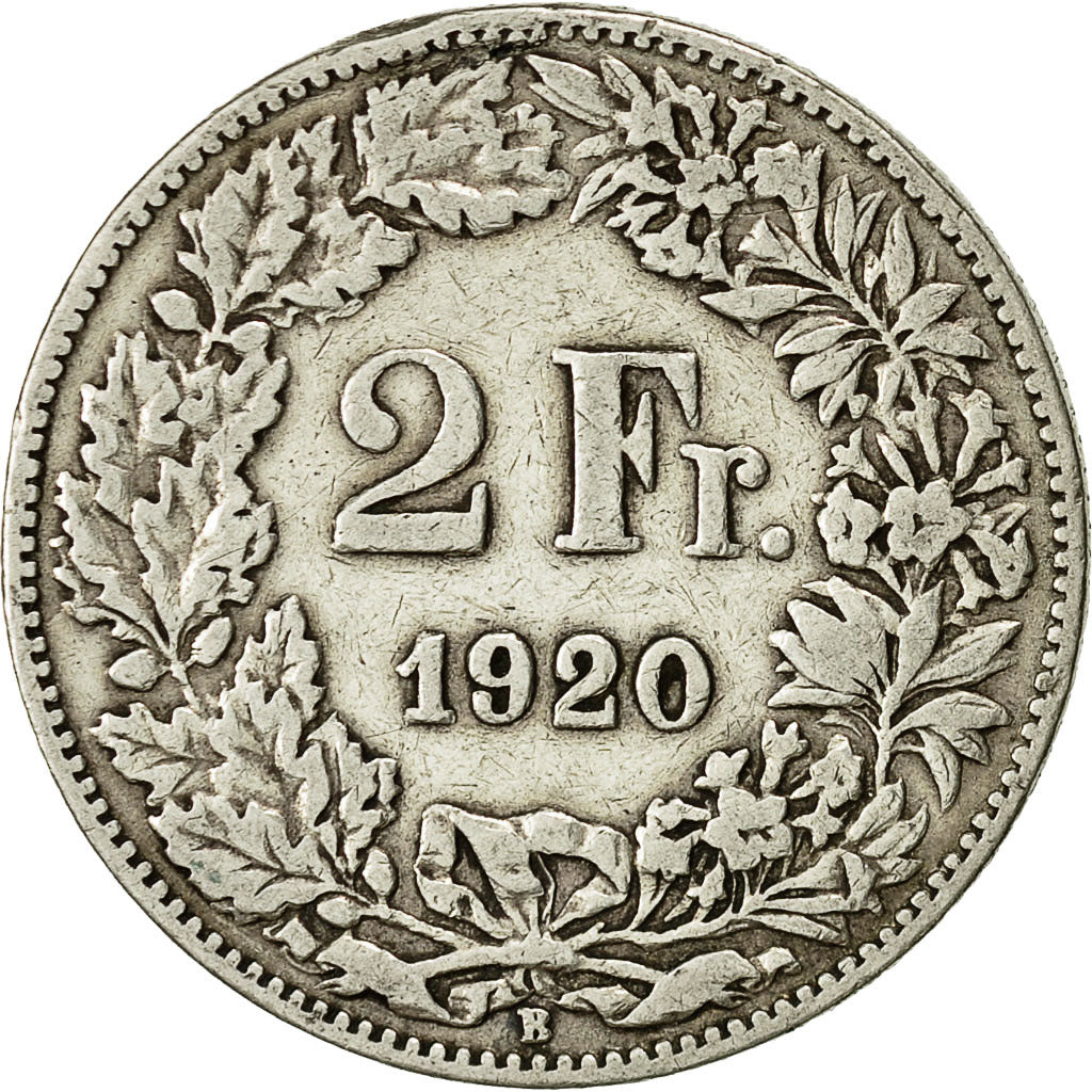 Coin, Switzerland, 2 Francs, 1920, Bern, VF(30-35), Silver, KM:21