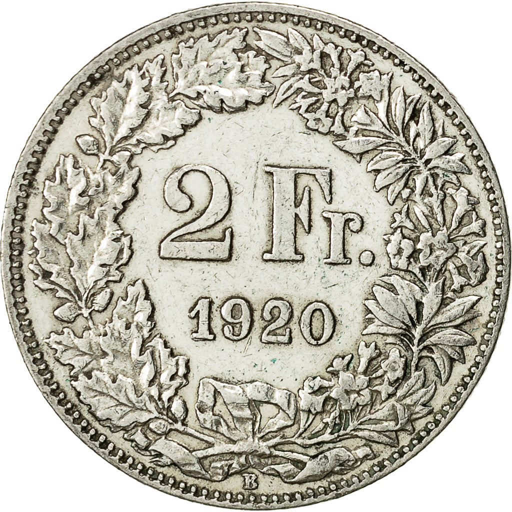 Coin, Switzerland, 2 Francs, 1920, Bern, AU(55-58), Silver, KM:21
