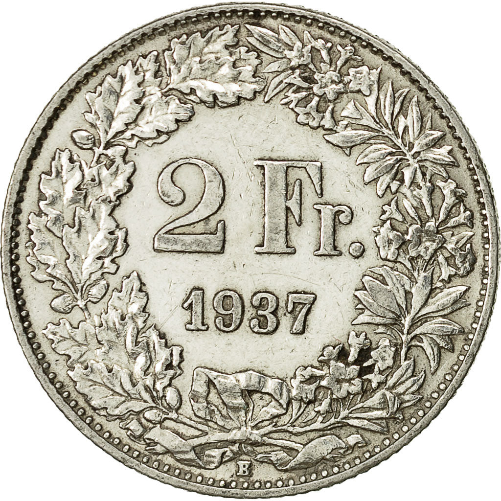 Coin, Switzerland, 2 Francs, 1937, Bern, AU(55-58), Silver, KM:21