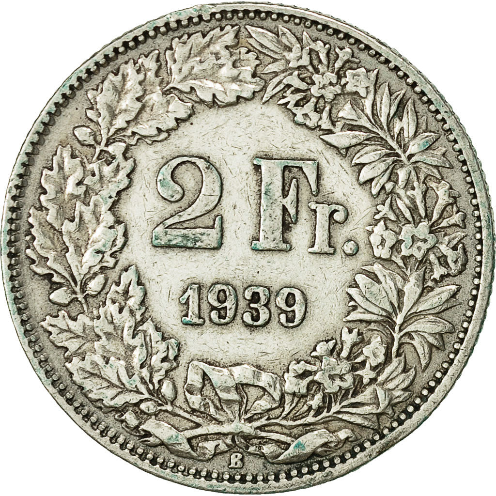 Coin, Switzerland, 2 Francs, 1939, Bern, AU(50-53), Silver, KM:21