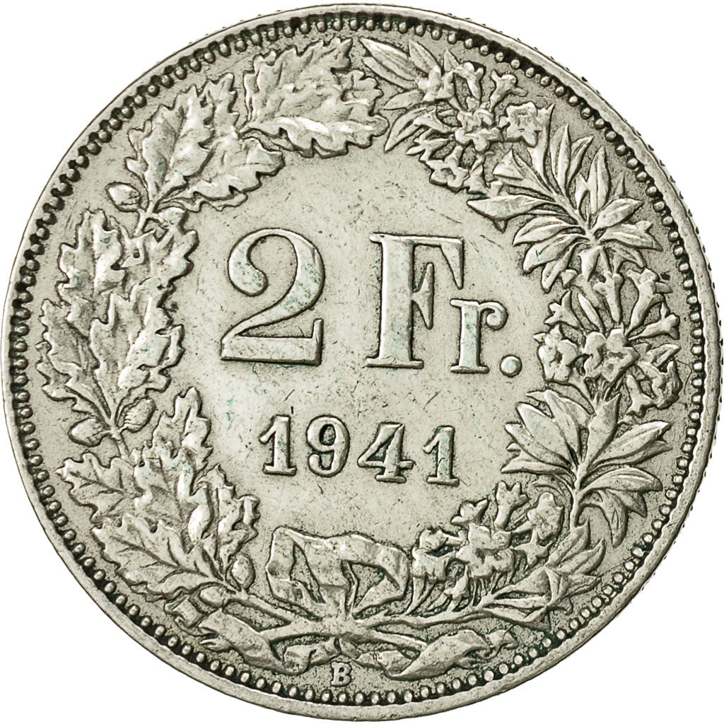 Coin, Switzerland, 2 Francs, 1941, Bern, AU(55-58), Silver, KM:21