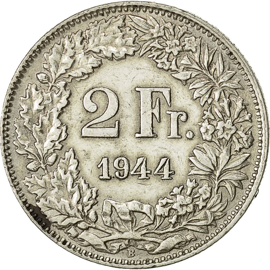 Coin, Switzerland, 2 Francs, 1944, Bern, AU(55-58), Silver, KM:21