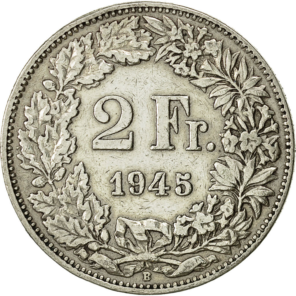 Coin, Switzerland, 2 Francs, 1945, Bern, AU(50-53), Silver, KM:21