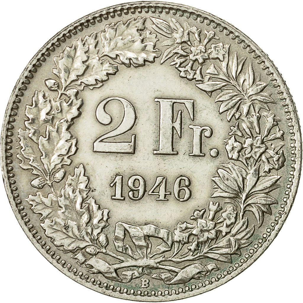 Coin, Switzerland, 2 Francs, 1946, Bern, MS(60-62), Silver, KM:21