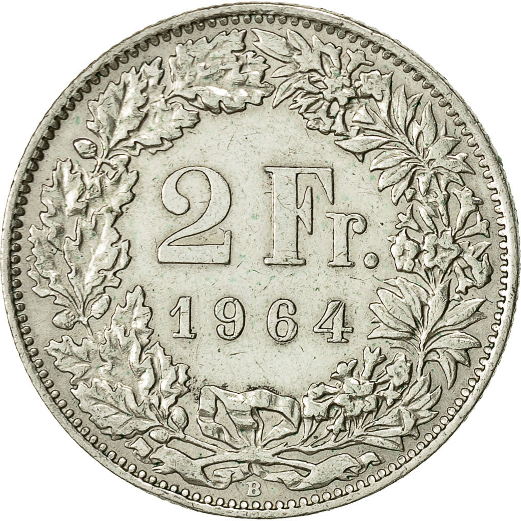 Coin, Switzerland, 2 Francs, 1964, Bern, AU(55-58), Silver, KM:21