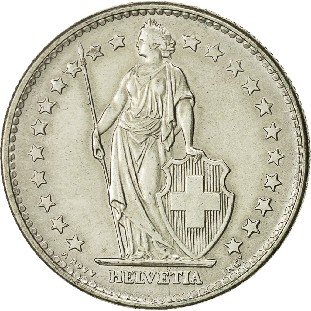 Coin, Switzerland, 2 Francs, 1965, Bern, MS(60-62), Silver, KM:21