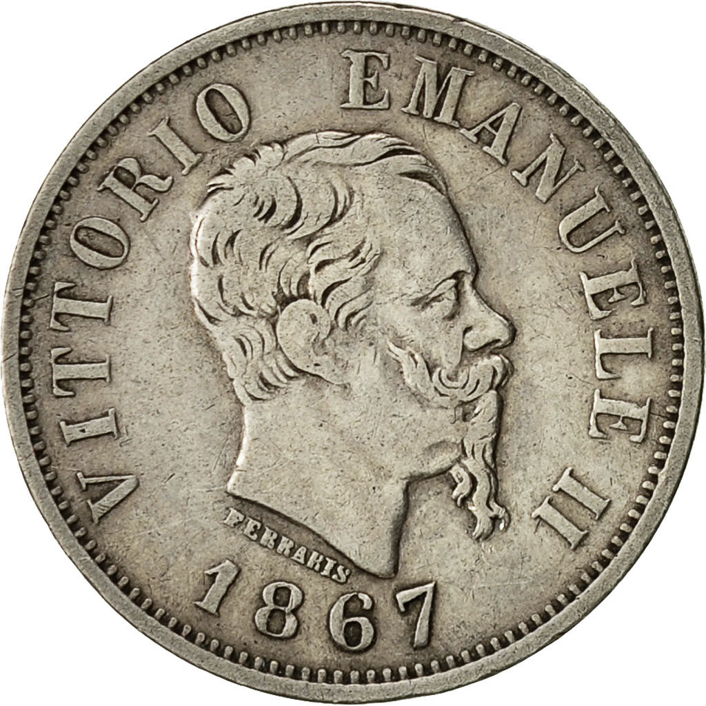 Coin, Italy, Vittorio Emanuele II, 50 Centesimi, 1867, Milan, EF(40-45), Silver