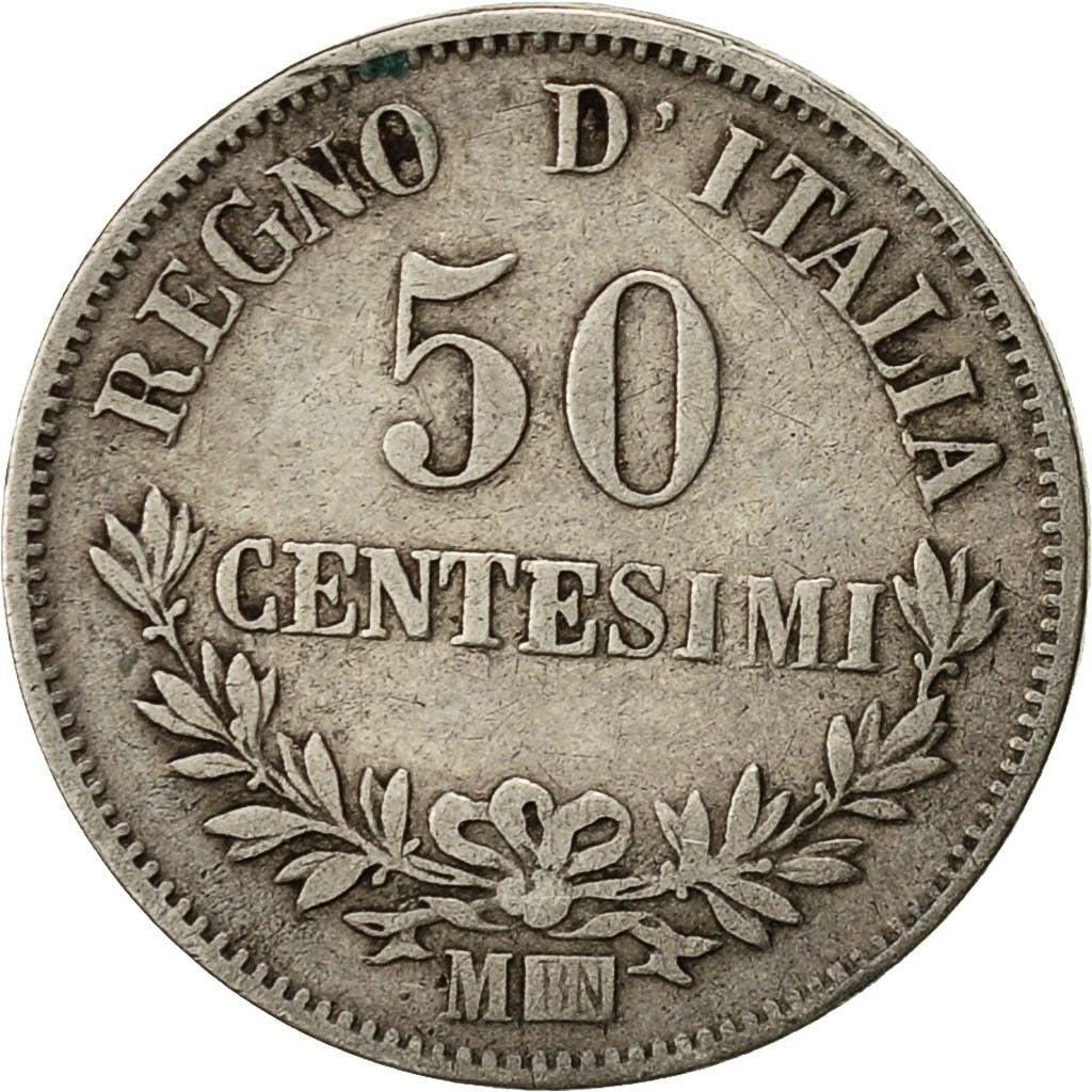 Coin, Italy, Vittorio Emanuele II, 50 Centesimi, 1867, Milan, EF(40-45), Silver
