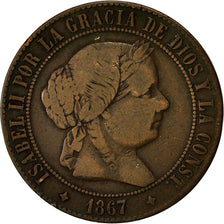 Coin, Spain, Isabel II, 5 Centimos, 1867, VF(20-25), Copper, KM:635.2