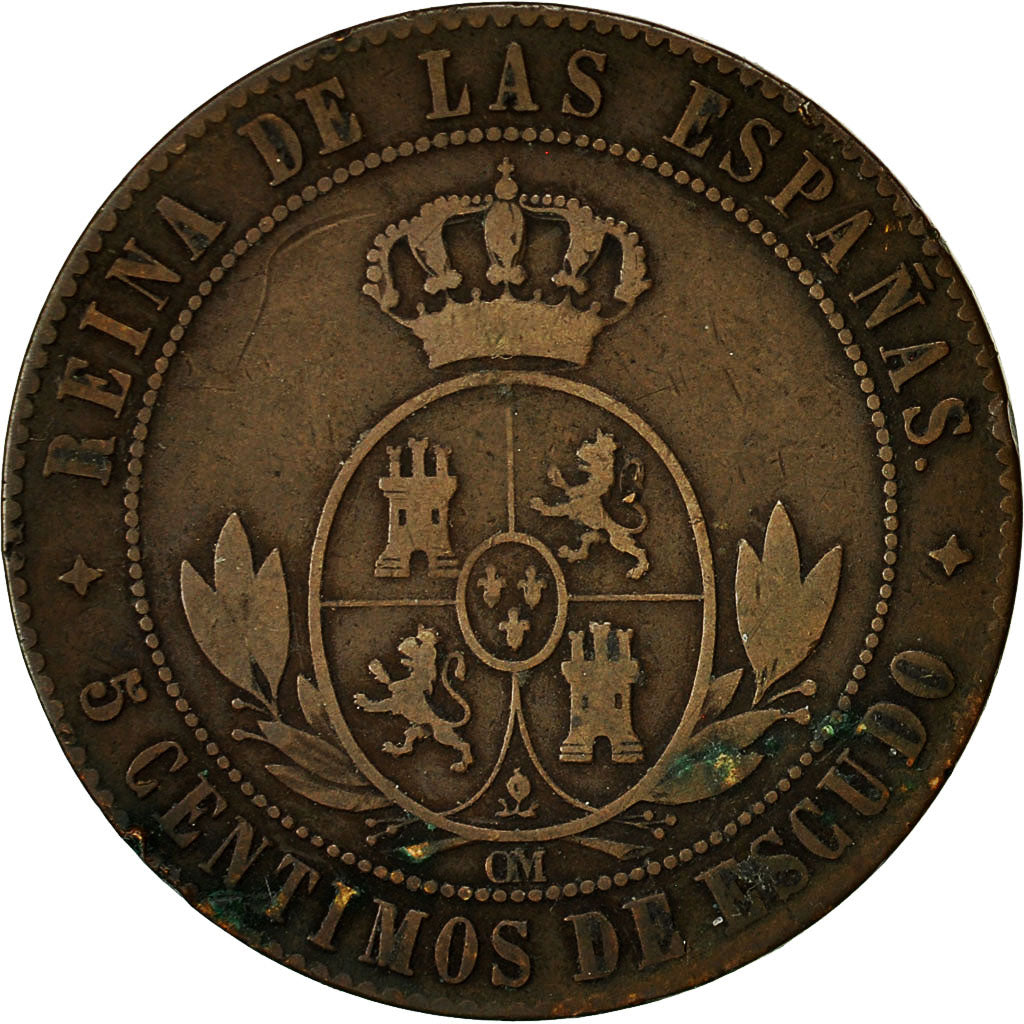 Coin, Spain, Isabel II, 5 Centimos, 1867, VF(20-25), Copper, KM:635.2