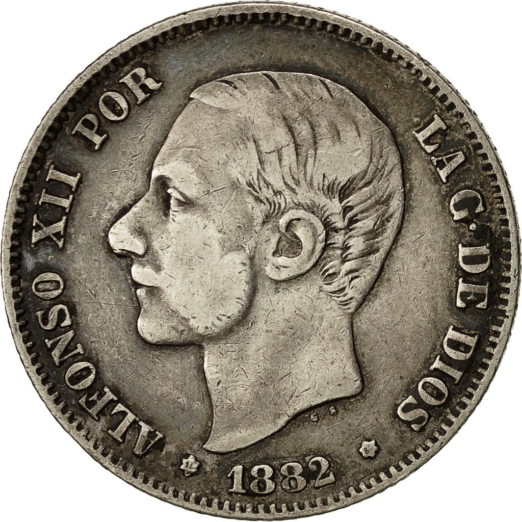 Coin, Spain, Alfonso XII, 2 Pesetas, 1882, EF(40-45), Silver, KM:678.2