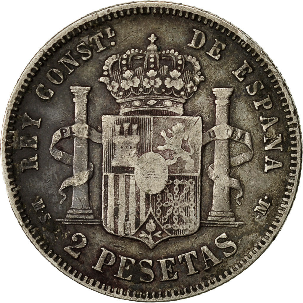 Coin, Spain, Alfonso XII, 2 Pesetas, 1882, EF(40-45), Silver, KM:678.2