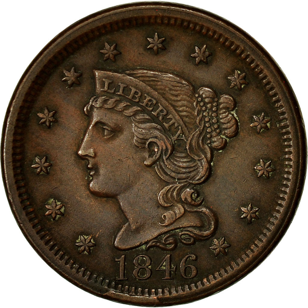 Coin, United States, Braided Hair Cent, Cent, 1846, U.S. Mint, Philadelphia