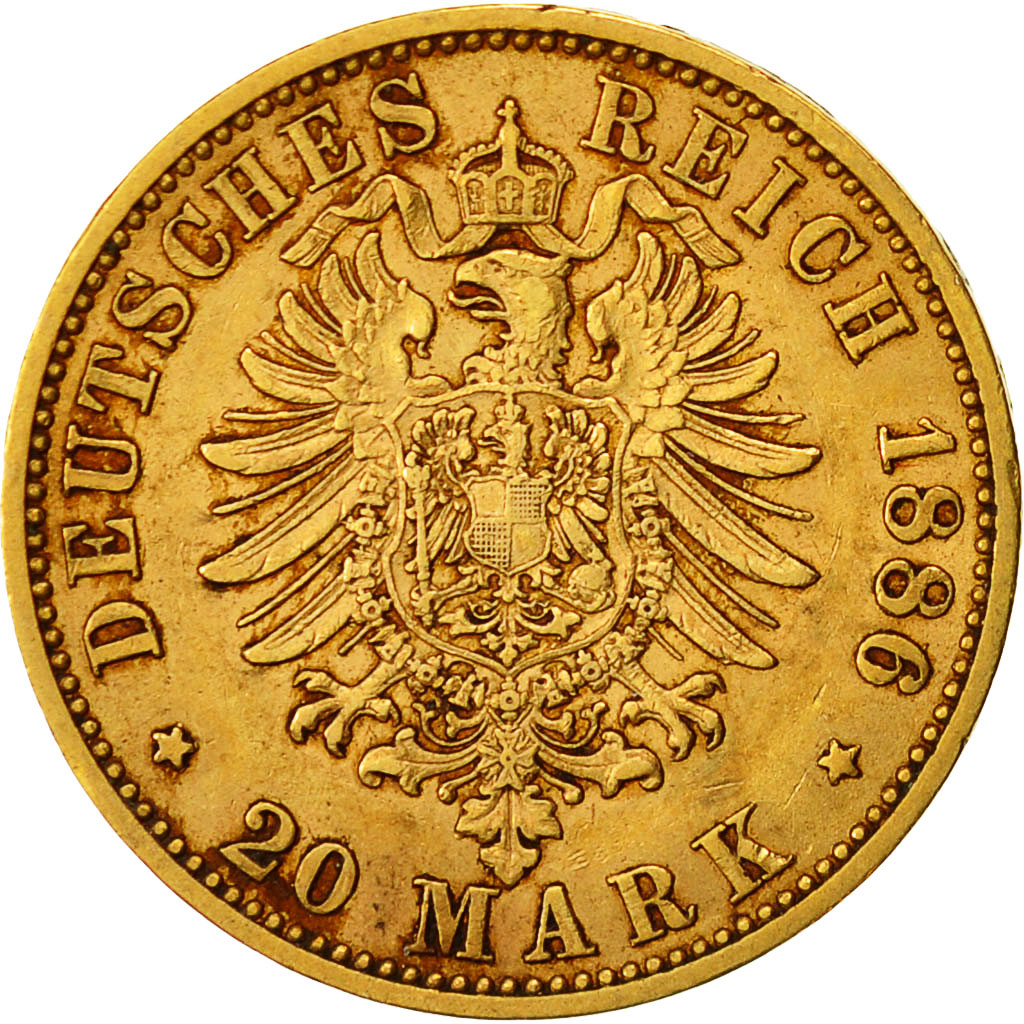 Coin, German States, PRUSSIA, Wilhelm I, 20 Mark, 1886, Berlin, AU(50-53), Gold