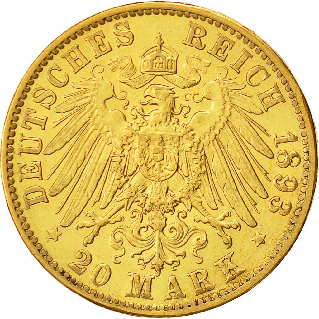 Moneda, Estados alemanes, HAMBURG, 20 Mark, 1893, Hamburg, EBC+, Oro, KM:618