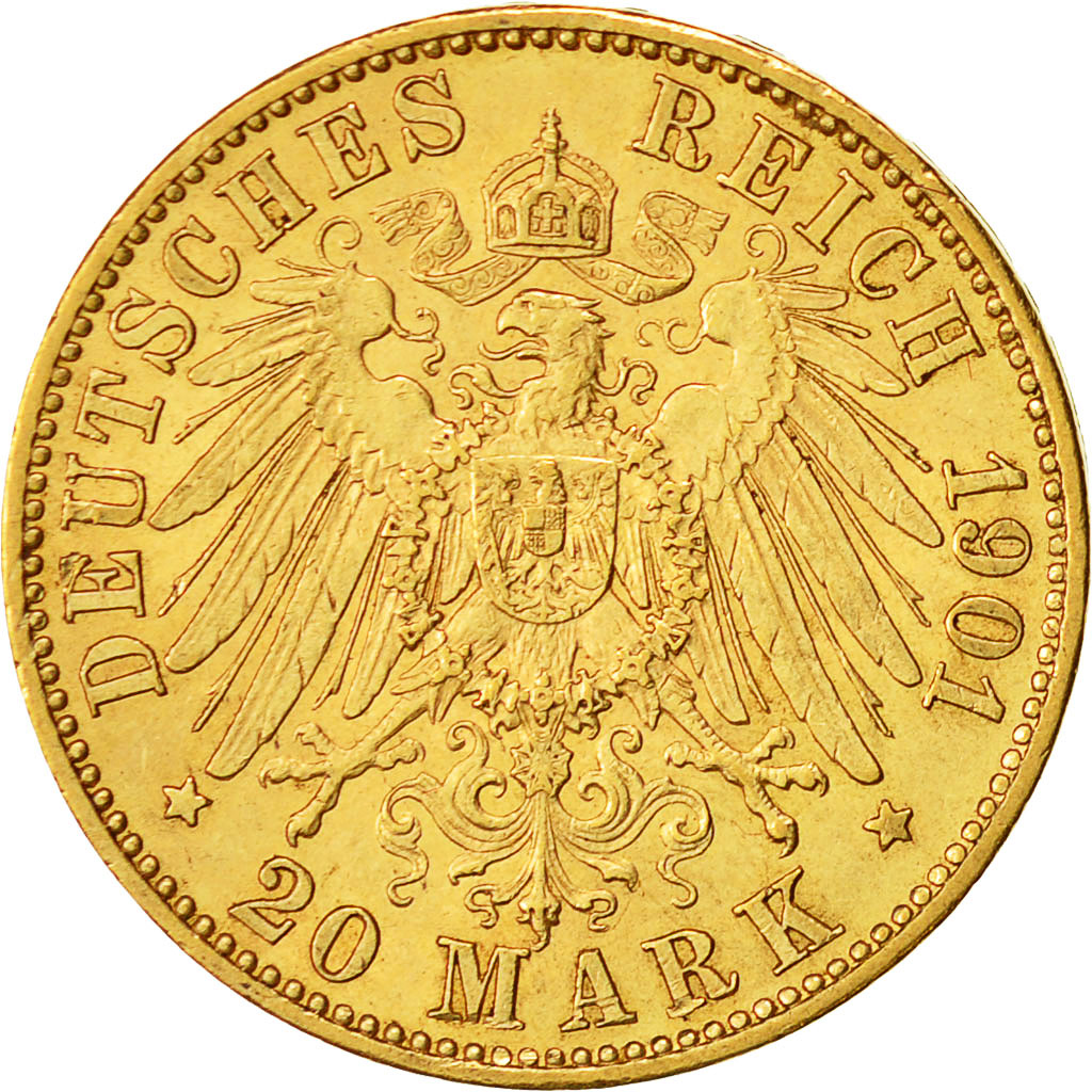 Coin, German States, PRUSSIA, Wilhelm II, 20 Mark, 1901, Berlin, MS(60-62)