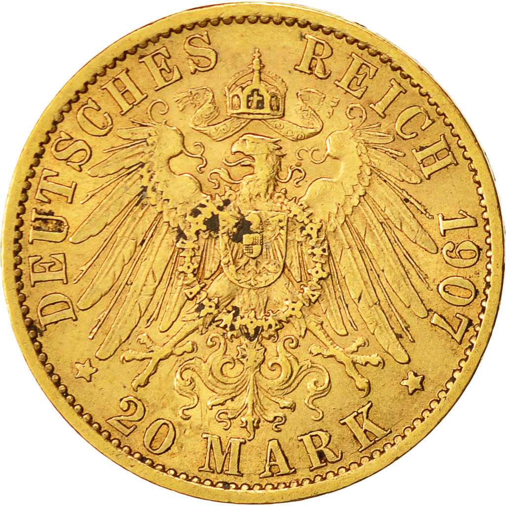 Moneda, Estados alemanes, PRUSSIA, Wilhelm II, 20 Mark, 1907, Berlin, MBC, Oro