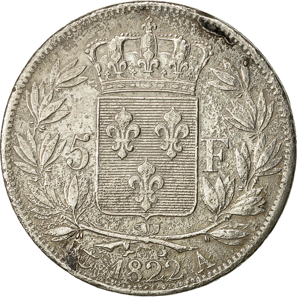 Munten, Frankrijk, Louis XVIII, Louis XVIII, 5 Francs, 1822, Paris, ZF, Zilver