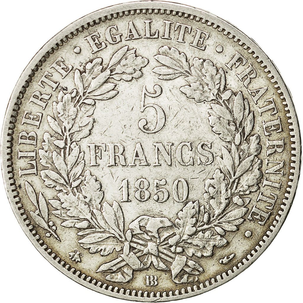 Münze, Frankreich, Cérès, 5 Francs, 1850, Strasbourg, SS, Silber, KM:761.2