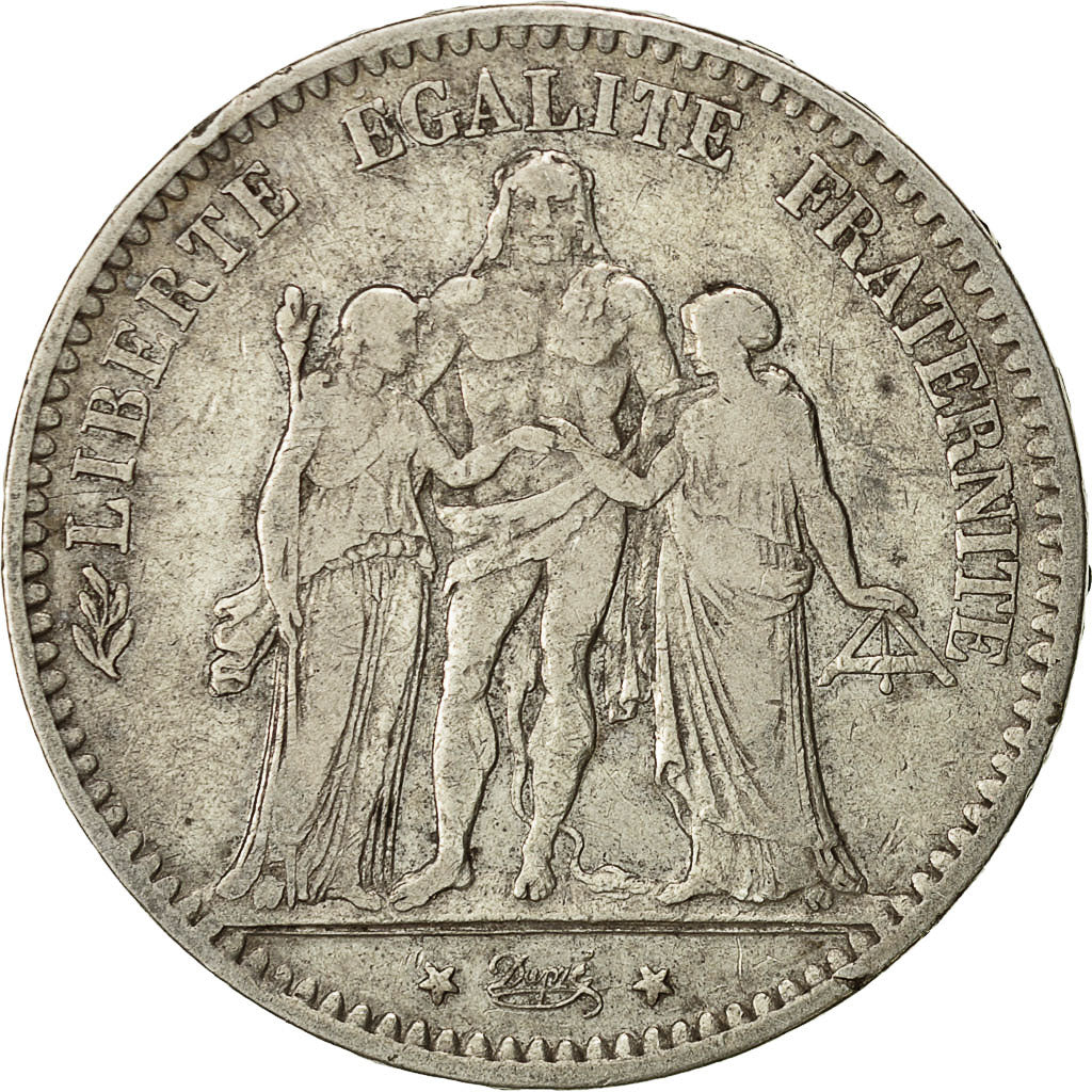 Coin, France, Hercule, 5 Francs, 1877, Bordeaux, VF(30-35), Silver, KM:820.2