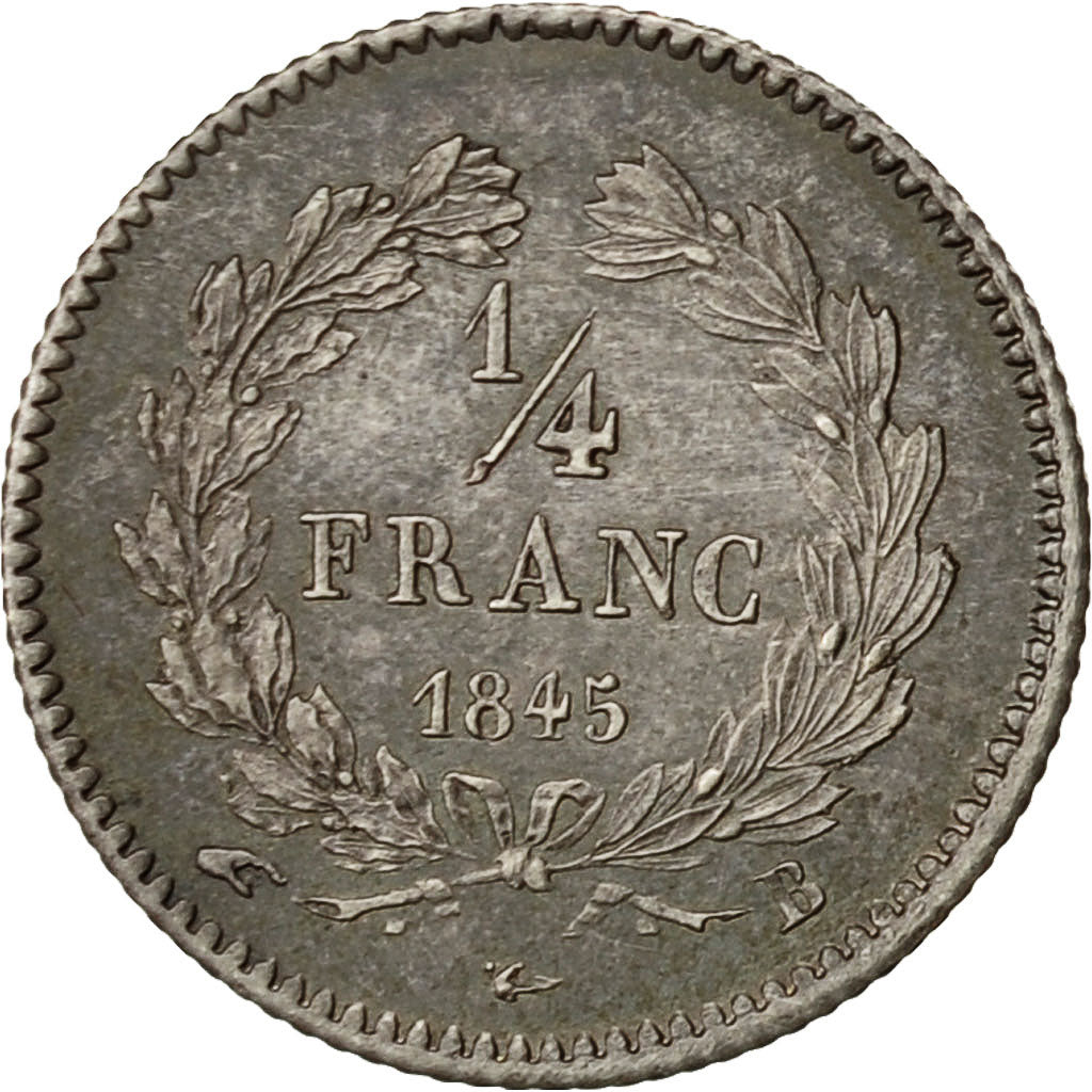 Coin, France, Louis-Philippe, 1/4 Franc, 1845, Rouen, MS(64), Silver, KM:740.2
