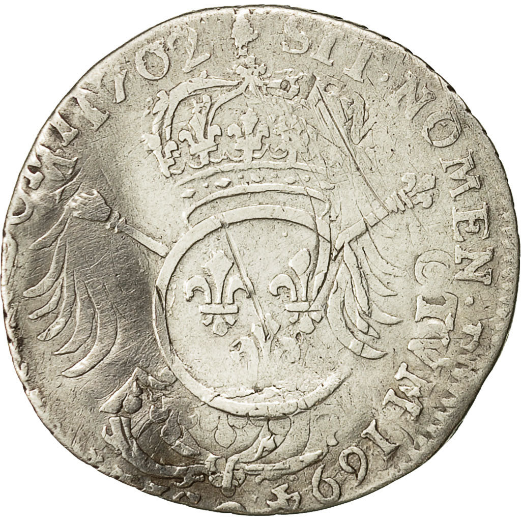 Moneta, Francia, Louis XIV, 1/12 Écu aux insignes, 1/12 ECU, 10 Sols, 1702
