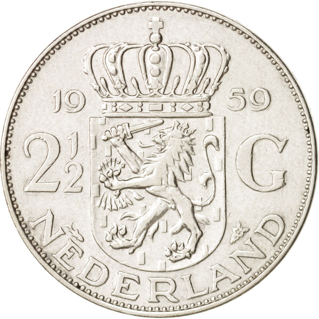 Netherlands, Juliana, 2-1/2 Gulden, 1959, Silver, KM:185