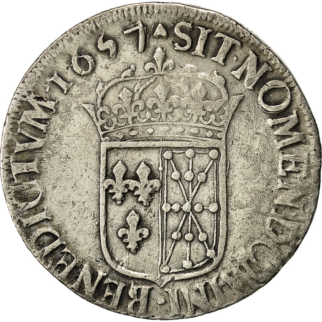Monnaie, France, Louis XIV, Écu de Navarre à la mèche longue, 1657, St Palais