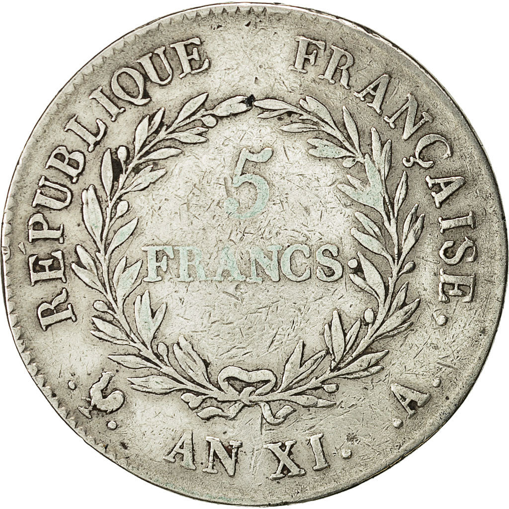 Coin, France, Napoleon I, 5 Francs, 1803, Paris, VF(30-35), Silver, KM 650.1